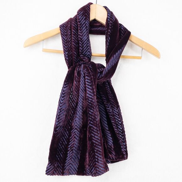 Velvet and Sheer Scarf Womens Maroon Purple Rectangular Beautiful - Picture 1 of 9